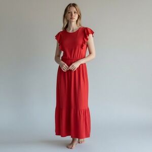 J. Crew 100% Cotton Tiered Maxi Dress Womens XXL Orange Slub Sustainable Flutter